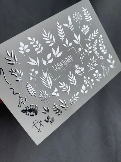 Водные наклейки для ногтей Fs-176 | Водные слайдерные наклейки для ногтей с листьями | Ботаническая зелень