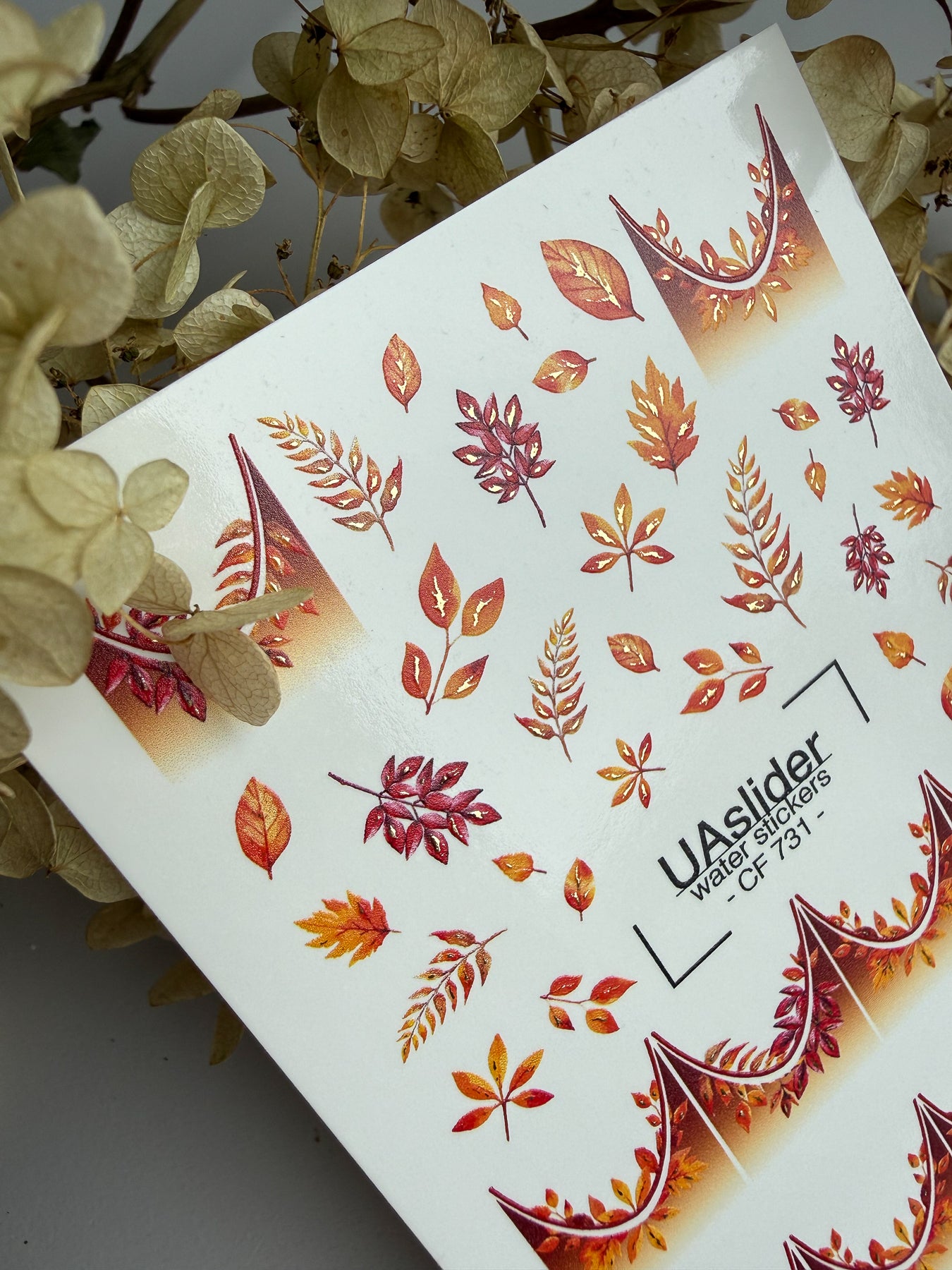 Nail Water Decal CF-731 | Water Slide Nail Decals | Autumn Leaves with Gradient Tips Design