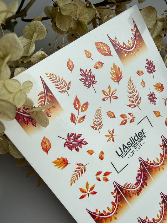 Nail Water Decal CF-731 | Water Slide Nail Decals | Autumn Leaves with Gradient Tips Design