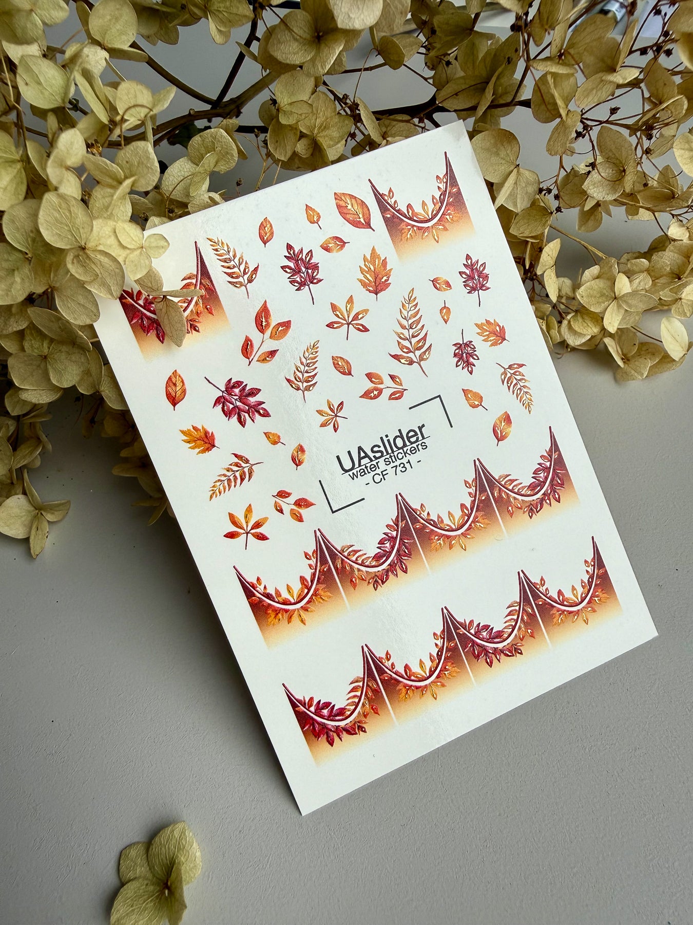 Nail Water Decal CF-731 | Water Slide Nail Decals | Autumn Leaves with Gradient Tips Design