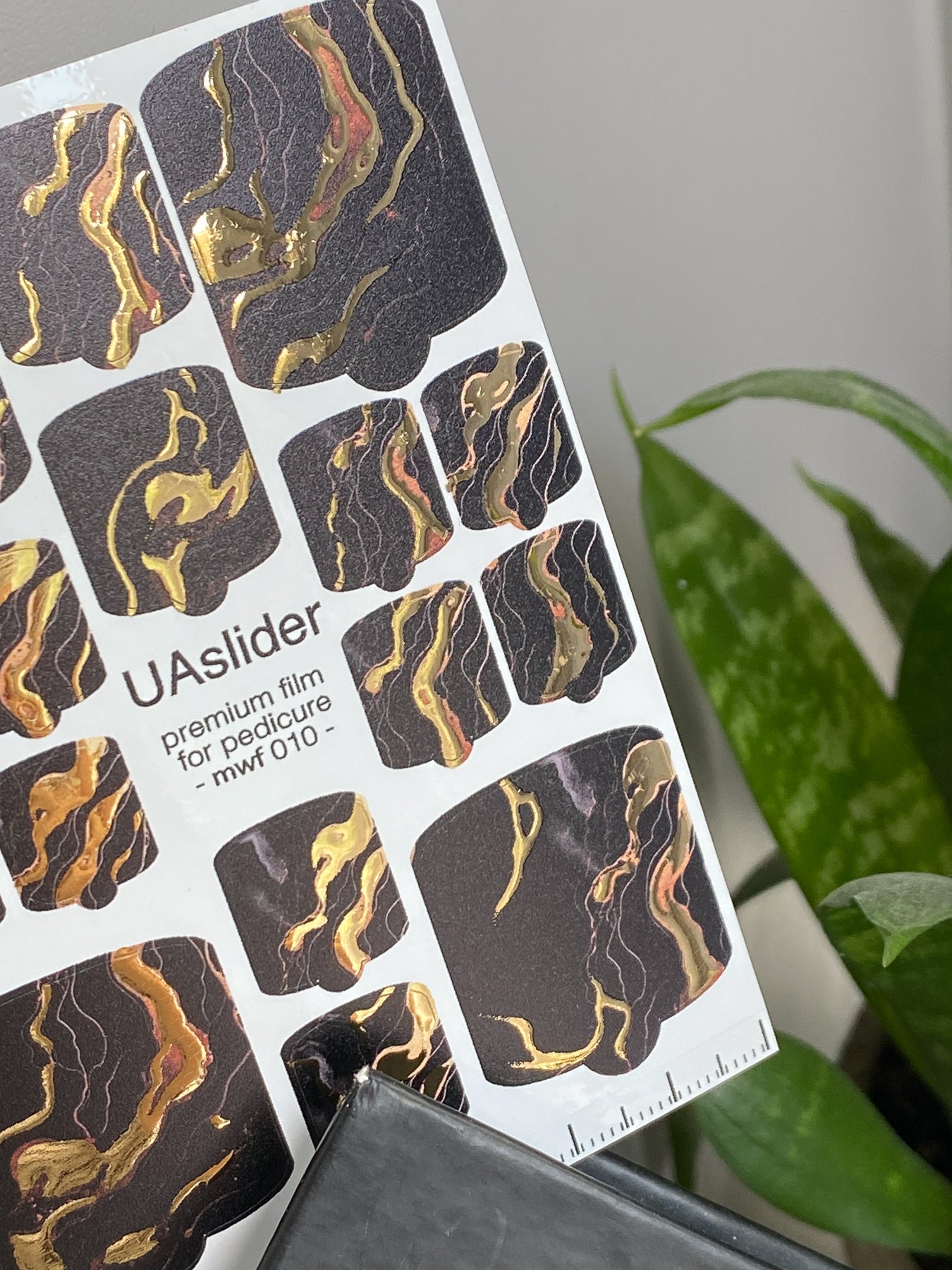 Pedicure nail wrap films mwf-010 | Nail Wrap Films for Pedicure | Dark Marble with Gold Foil