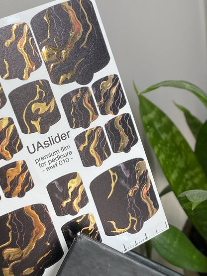 Pedicure nail wrap films mwf-010 | Nail Wrap Films for Pedicure | Dark Marble with Gold Foil