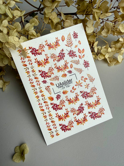 Nail Water Decal CF-732 | Water Slide Nail Decals | Autumn Leaf Branches in Warm Tones