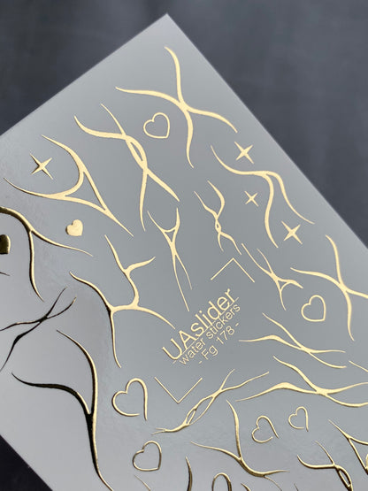 Nail Water Decal Fg-178 | Gold Foil Water Slide Nail Decals | Abstract Lines & Minimalist Accents