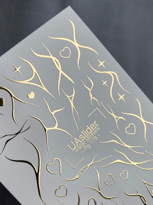 Nail Water Decal Fg-178 | Gold Foil Water Slide Nail Decals | Abstract Lines & Minimalist Accents