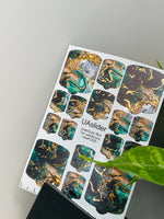 Pedicure nail wrap films mwf-009 | Nail Wrap Films for Pedicure | Emerald Gray Marble with Gold Foil