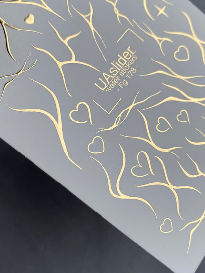Nail Water Decal Fg-178 | Gold Foil Water Slide Nail Decals | Abstract Lines & Minimalist Accents