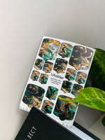 Pedicure nail wrap films mwf-009 | Nail Wrap Films for Pedicure | Emerald Gray Marble with Gold Foil