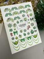 Nail Water Decal CF-740 | Water Slide Nail Decals | Green Christmas Ornaments and Festive Bows