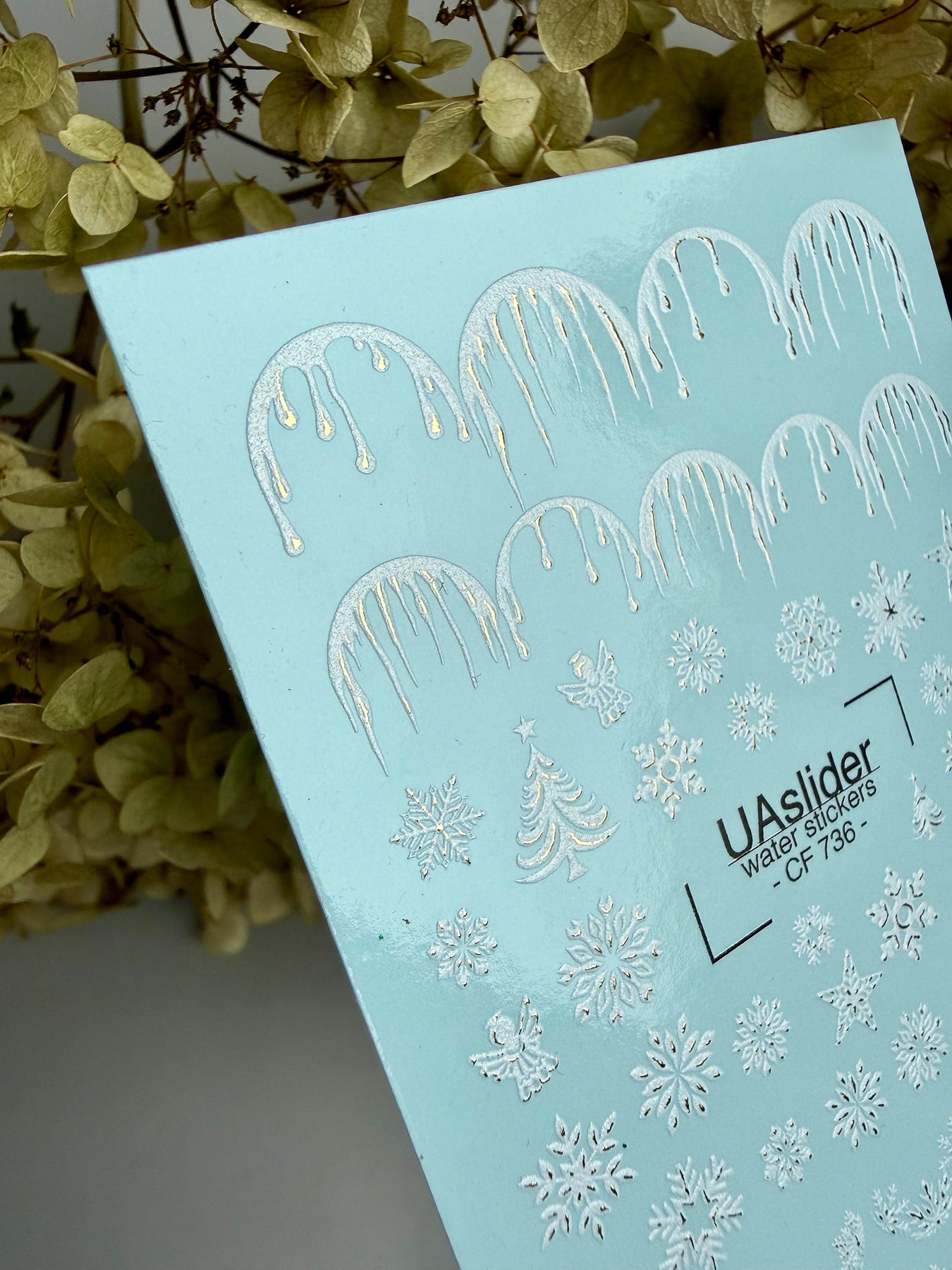 Nail Water Decal CF-736 | Water Slide Nail Decals | Silver Snowflakes and Icicles Design