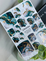Pedicure nail wrap films mwf-006 | Nail Wrap Films for Pedicure | Emerald Marble with Gold Foil