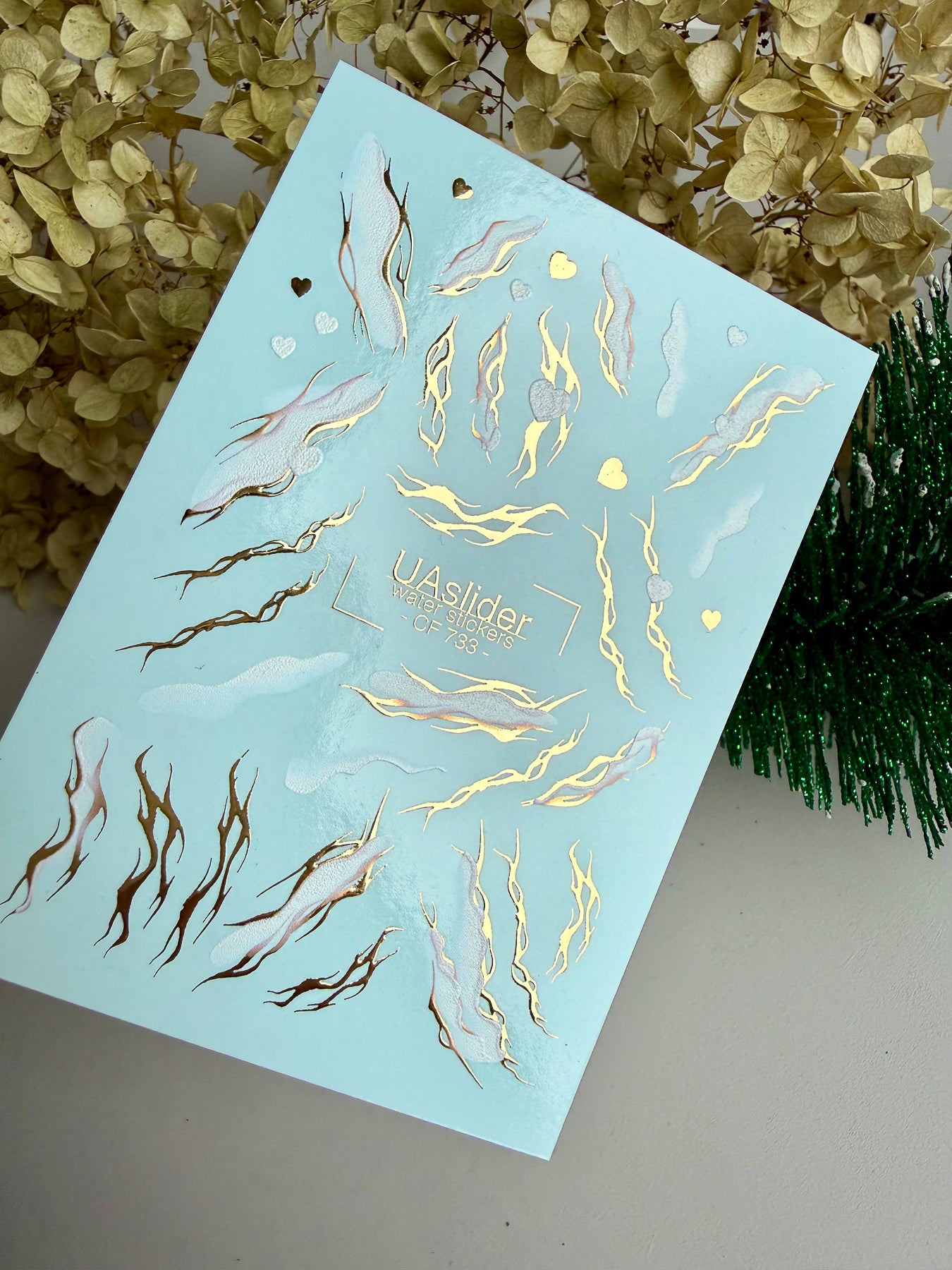 Nail Water Decal CF-733 | Water Slide Nail Decals | Gold Flame and Ice Smoke Design