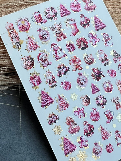 Nail Water Decal CF-024 | Christmas Nail Water Decals with Gold Foil | Holiday Ornaments and Figures