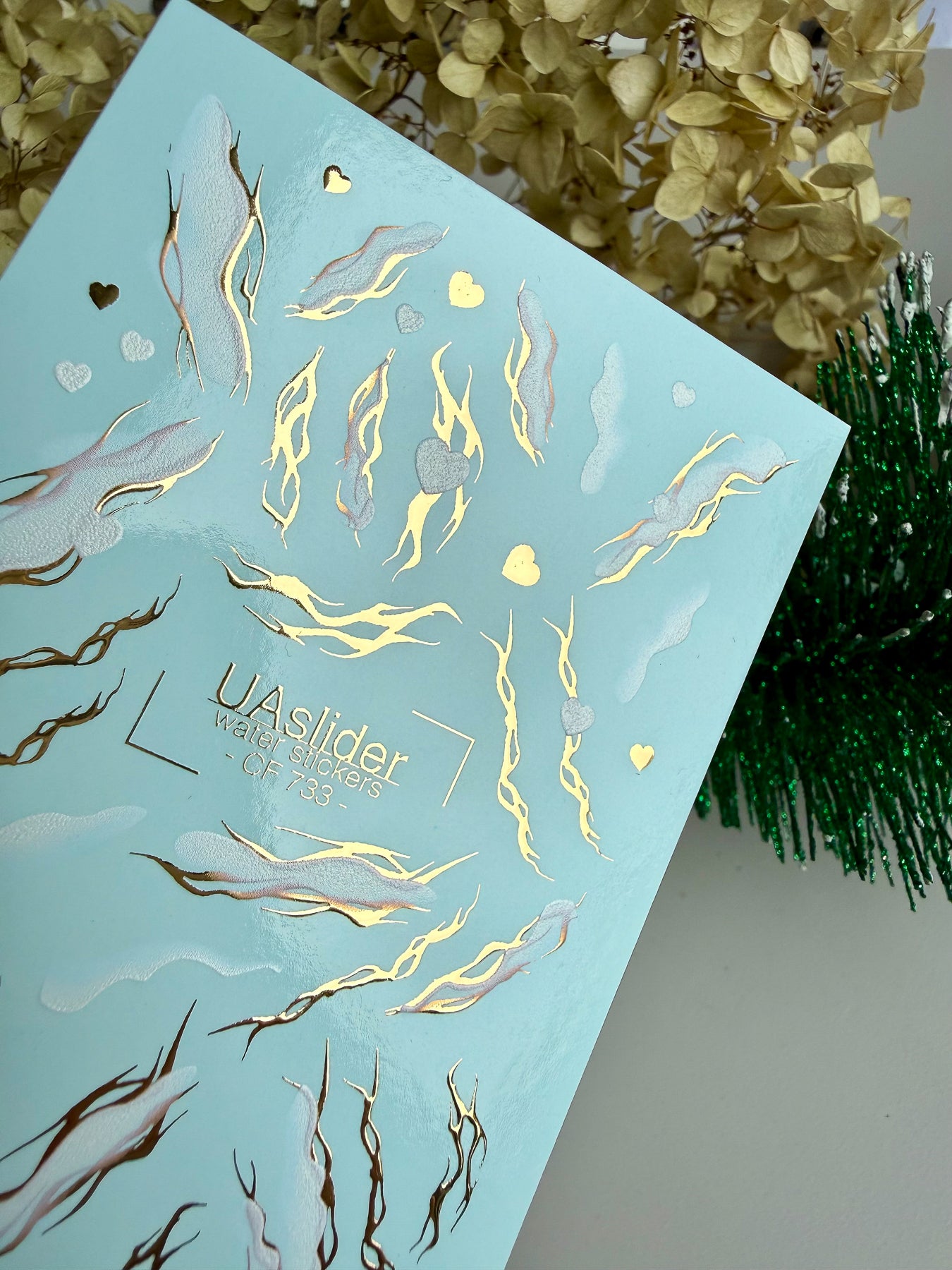 Nail Water Decal CF-733 | Water Slide Nail Decals | Gold Flame and Ice Smoke Design
