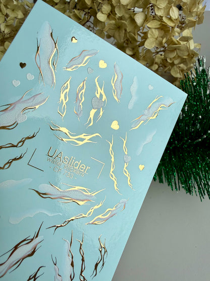 Nail Water Decal CF-733 | Water Slide Nail Decals | Gold Flame and Ice Smoke Design