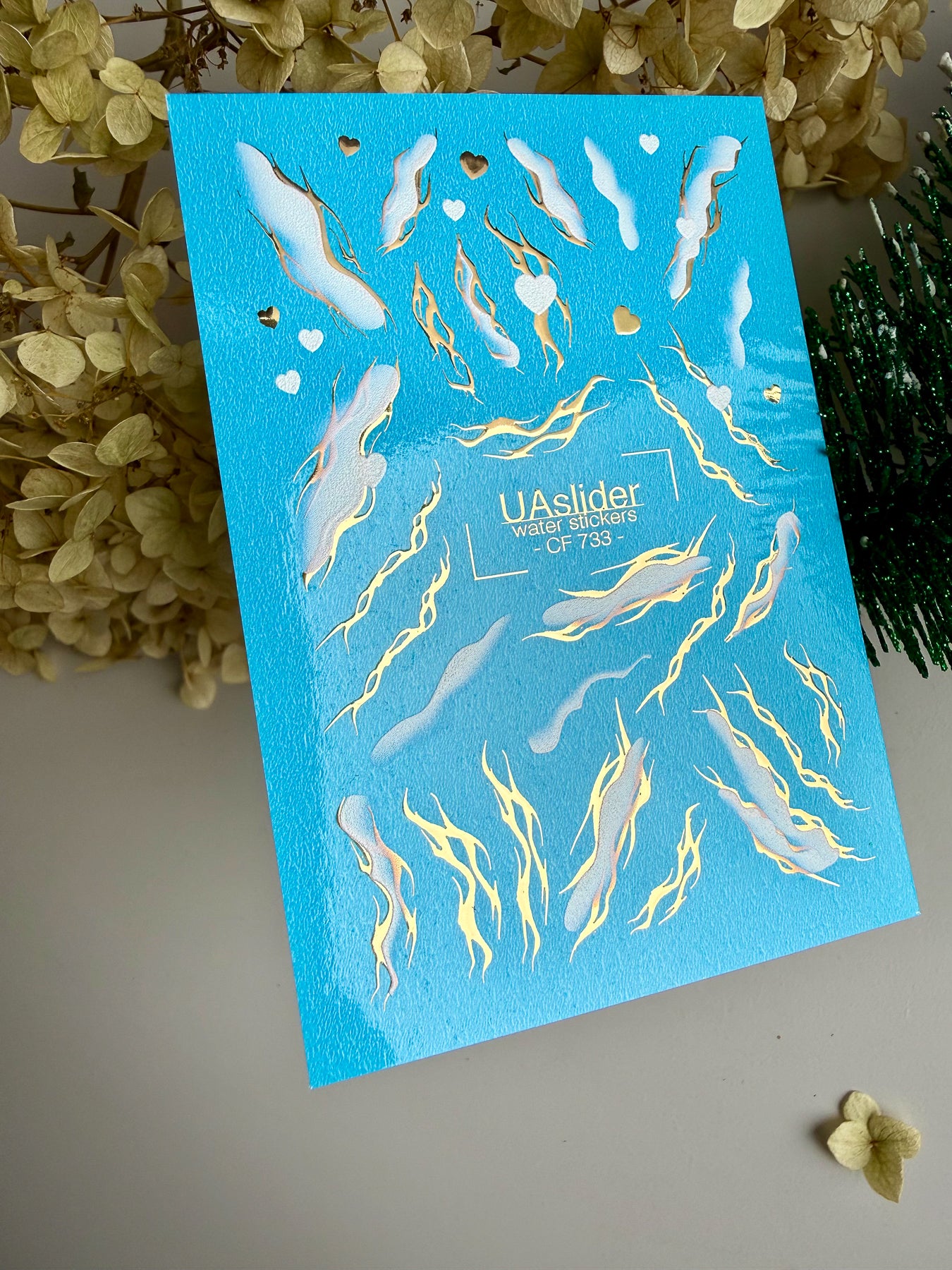 Nail Water Decal CF-733 | Water Slide Nail Decals | Gold Flame and Ice Smoke Design