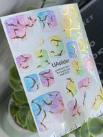Pedicure nail wrap films mwf-005 | Nail Wrap Films for Pedicure | Pastel Rainbow Marble with Gold Foil