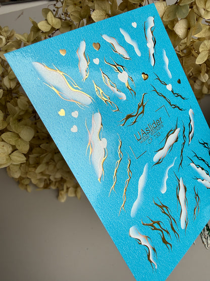 Nail Water Decal CF-733 | Water Slide Nail Decals | Gold Flame and Ice Smoke Design