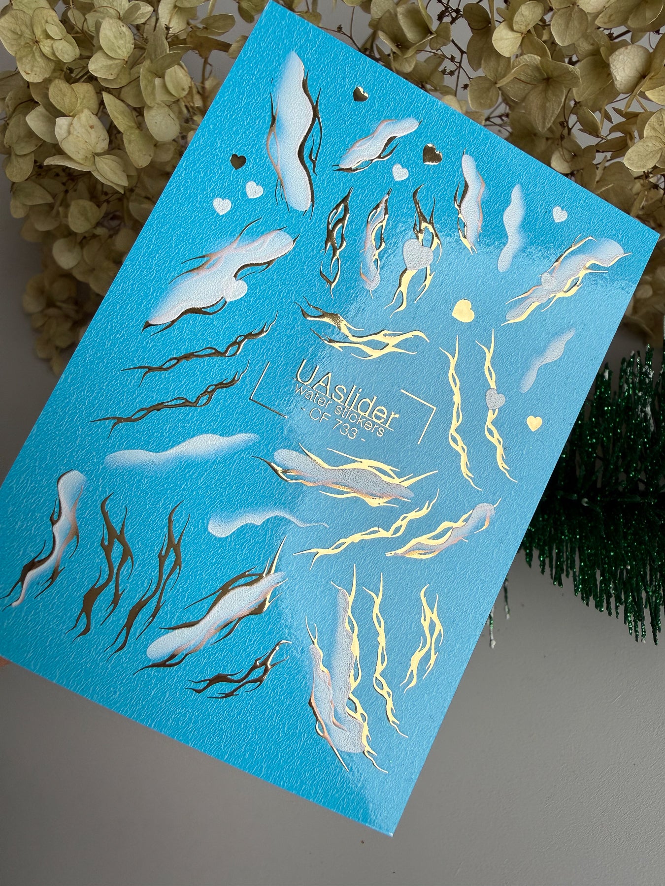 Nail Water Decal CF-733 | Water Slide Nail Decals | Gold Flame and Ice Smoke Design