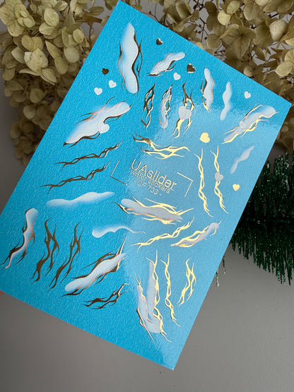 Nail Water Decal CF-733 | Water Slide Nail Decals | Gold Flame and Ice Smoke Design