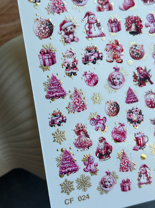 Nail Water Decal CF-024 | Christmas Nail Water Decals with Gold Foil | Holiday Ornaments and Figures