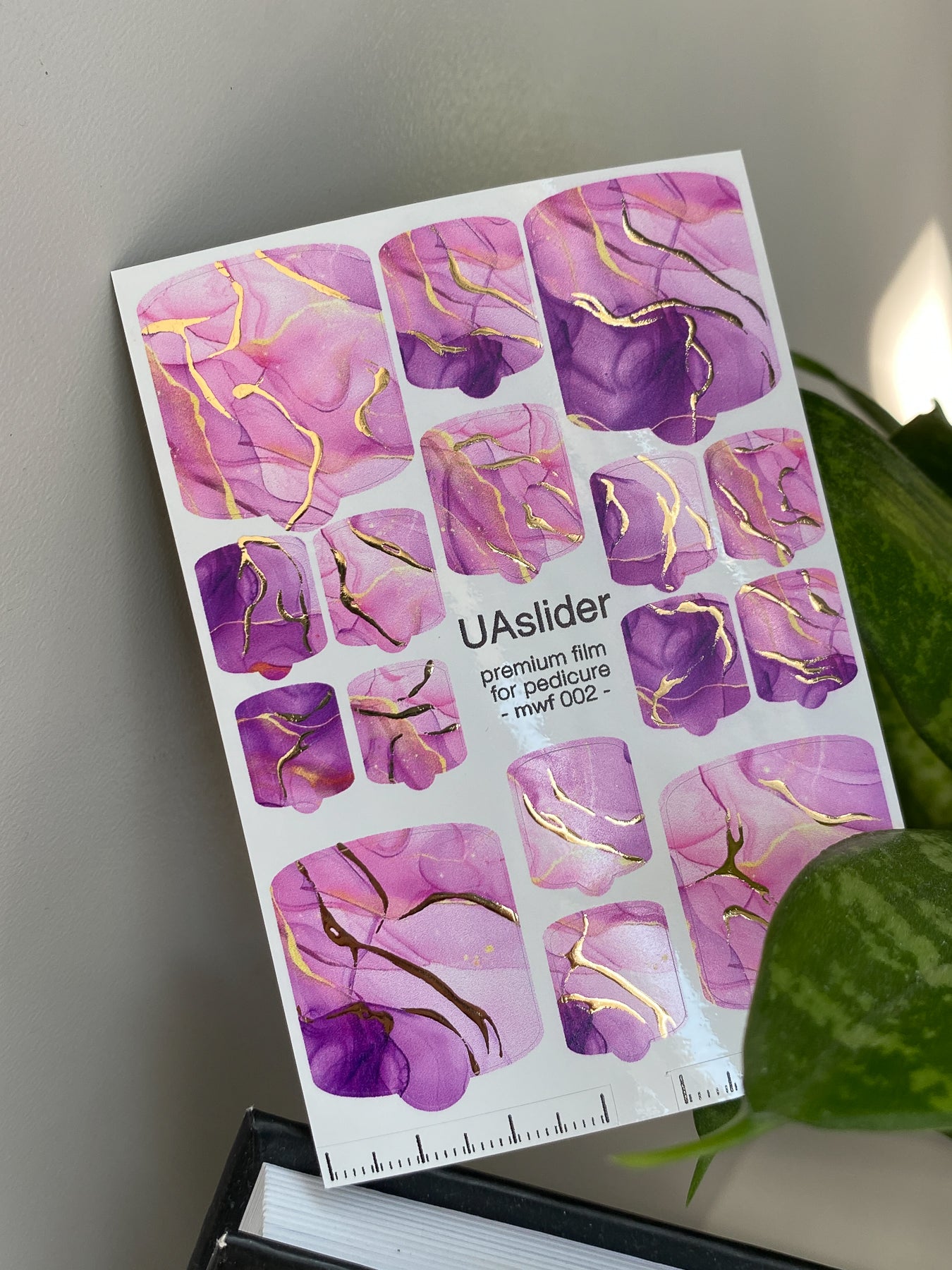 Pedicure nail wrap films mwf-002 | Nail Wrap Films for Pedicure | Purple Pink Marble with Gold Foil