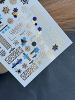 Nail Water Decal CF-040 | Winter Water Slide Nail Decals | Blue Snowflakes & Gold Foil Ornaments - UASLIDER