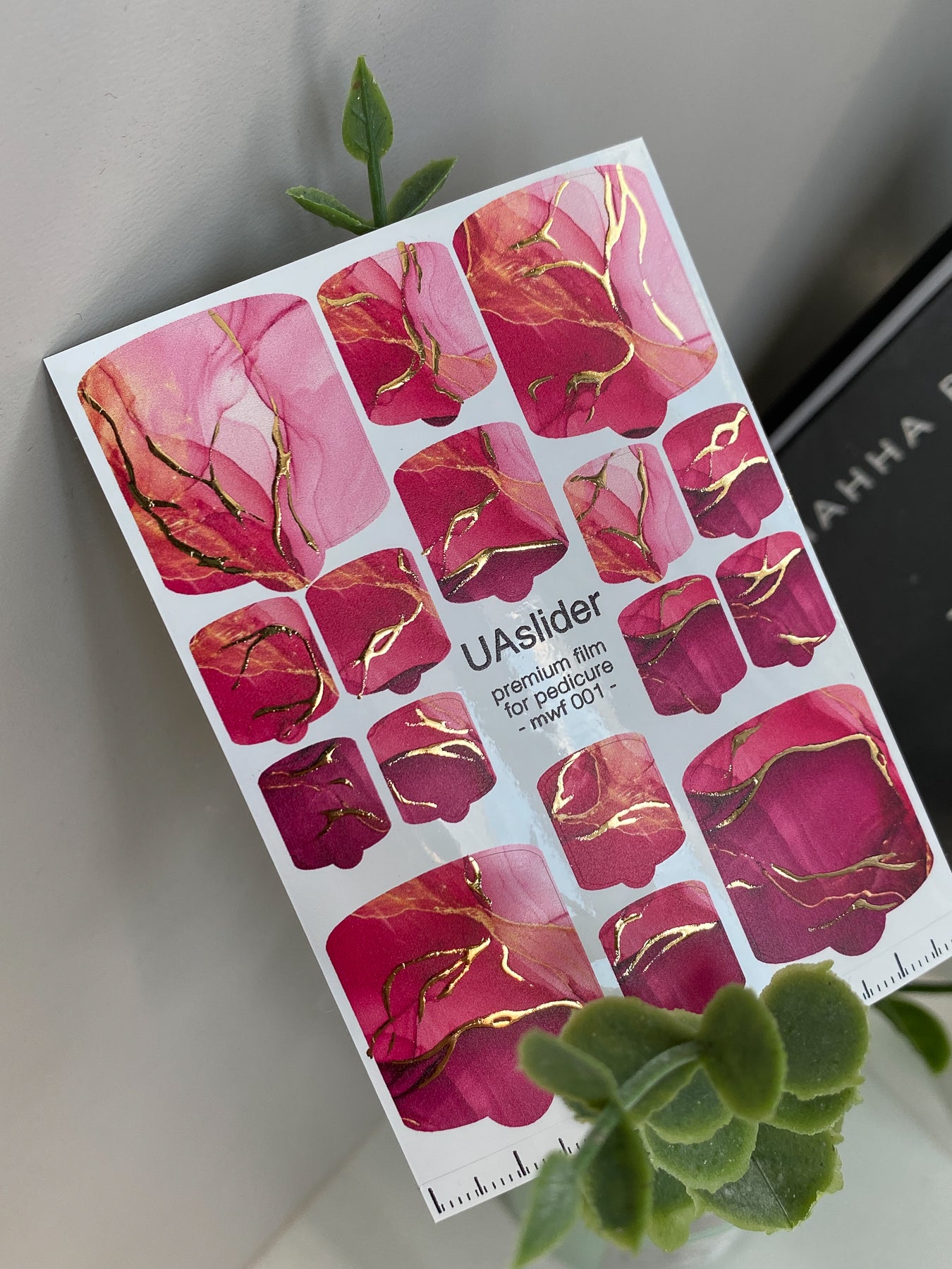 Pedicure nail wrap films mwf-001 | Nail Wrap Films for Pedicure | Pink Marble with Gold Foil