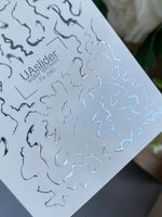 Nail Water Decal Fs-240 | Abstract Water Slide Nail Decals | Silver Foil Waves & Lines - UASLIDER