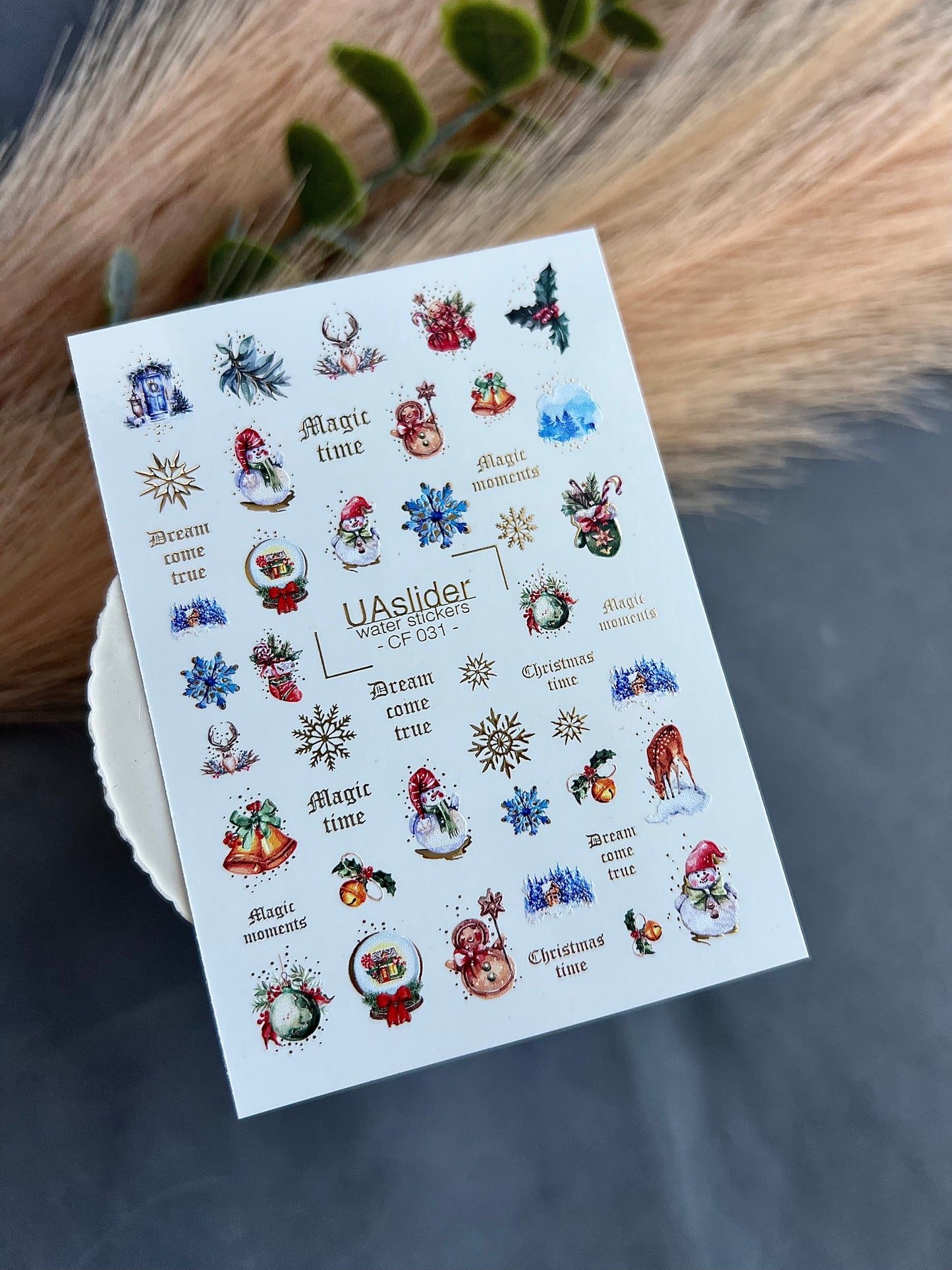 Nail Water Decal CF-031 | Christmas Water Slide Nail Decals | Snowflakes, Snowmen, Reindeer