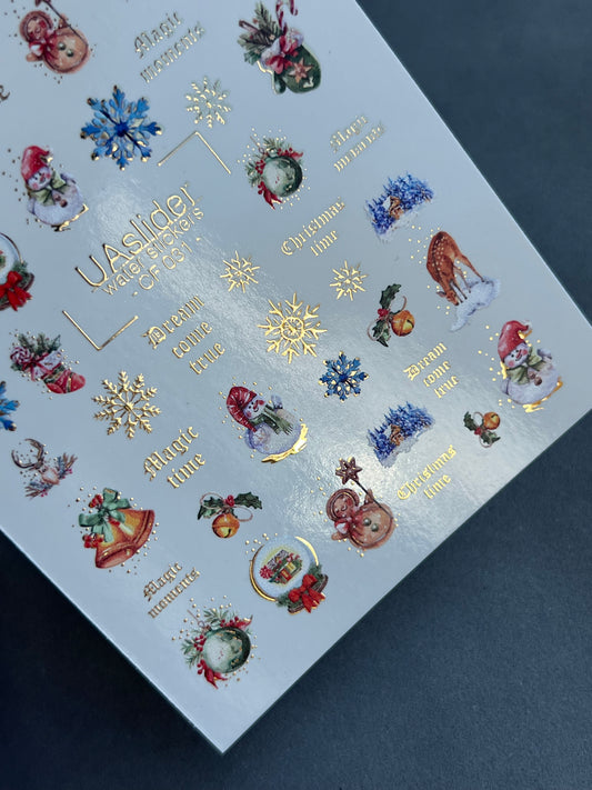 Nail Water Decal CF-031 | Christmas Water Slide Nail Decals | Snowflakes, Snowmen, Reindeer