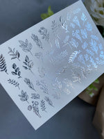 Nail Water Decal Fs-241 | Botanical Water Slide Nail Decals | Silver Foil Leaves & Branches - UASLIDER
