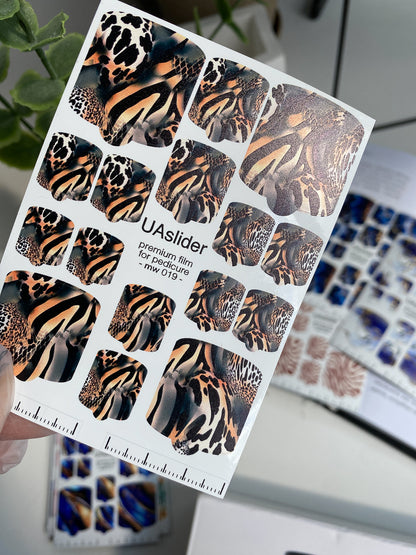 Pedicure nail wrap films mw-019 | Nail Wrap Films for Pedicure | Animal Print Mix Design