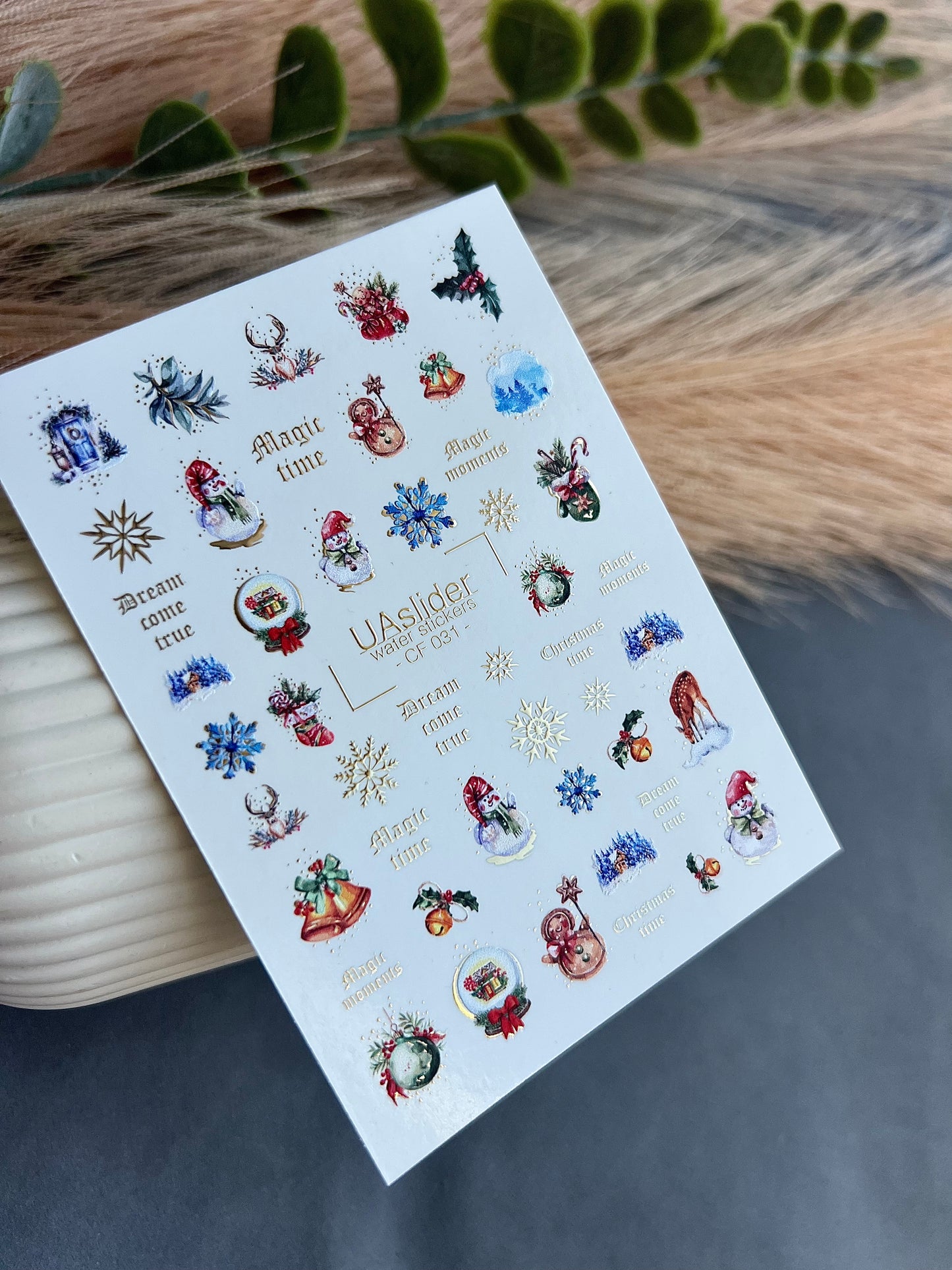 Nail Water Decal CF-031 | Christmas Water Slide Nail Decals | Snowflakes, Snowmen, Reindeer
