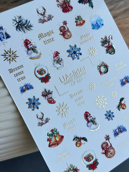 Nail Water Decal CF-031 | Christmas Water Slide Nail Decals | Snowflakes, Snowmen, Reindeer