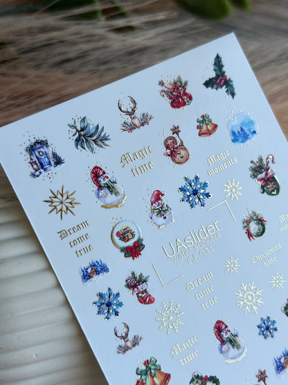 Nail Water Decal CF-031 | Christmas Water Slide Nail Decals | Snowflakes, Snowmen, Reindeer