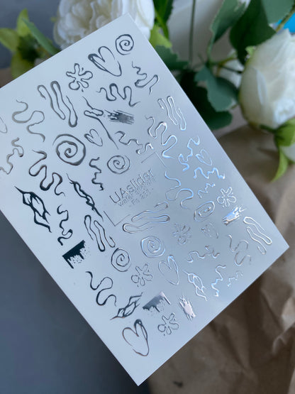 Nail Water Decal Fs-235 | Water Slide Nail Decals Abstract Doodles | Hearts and Artistic Lines