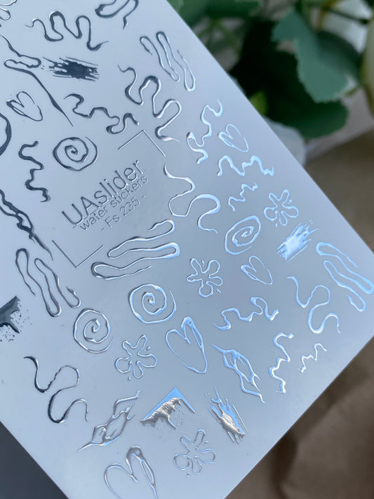 Nail Water Decal Fs-235 | Water Slide Nail Decals Abstract Doodles | Hearts and Artistic Lines