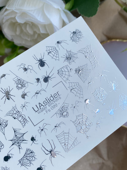 Nail Water Decal Fs-099 | Halloween Water Slide Nail Decals | Spiders and Webs