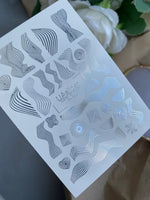 Nail Water Decal Fs-242 | Abstract Water Slide Nail Decals | Silver Foil Waves & Geometric Lines - UASLIDER