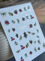 Nail Water Decal CF-012 | Christmas Water Slide Nail Decals, Holly Leaves, Red Car and Festive Greenery - UASLIDER
