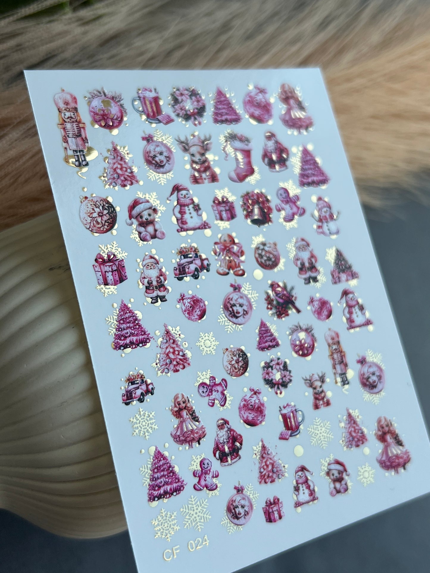 Nail Water Decal CF-024 | Christmas Nail Water Decals with Gold Foil | Holiday Ornaments and Figures