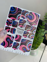 Pedicure nail wrap films mwf-026 | Nail Wrap Films for Pedicure | Retro Swirl Pink & Blue with Gold Foil