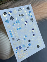 Nail Water Decal CF-040 | Winter Water Slide Nail Decals | Blue Snowflakes & Gold Foil Ornaments - UASLIDER