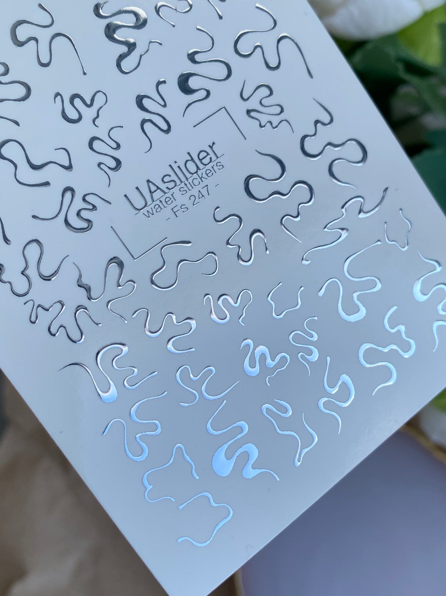 Nail Water Decal Fs-247 | Abstract Water Slide Nail Decals | Silver Foil Wavy Lines