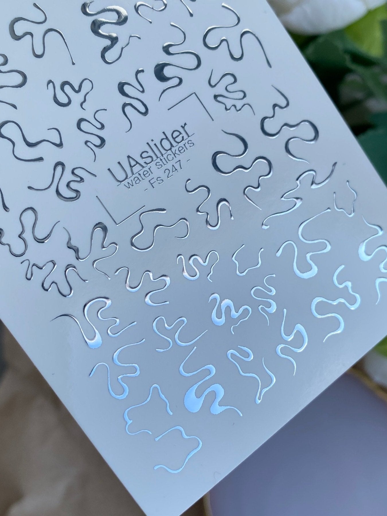 Nail Water Decal Fs-247 | Abstract Water Slide Nail Decals | Silver Foil Wavy Lines - UASLIDER