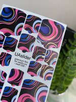 Pedicure nail wrap films mwf-026 | Nail Wrap Films for Pedicure | Retro Swirl Pink & Blue with Gold Foil