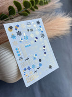 Nail Water Decal CF-040 | Winter Water Slide Nail Decals | Blue Snowflakes & Gold Foil Ornaments - UASLIDER