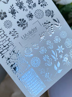 Nail Water Decal Fs-249 | Mixed Water Slide Nail Decals | Silver Foil Flowers & Texture Patterns - UASLIDER