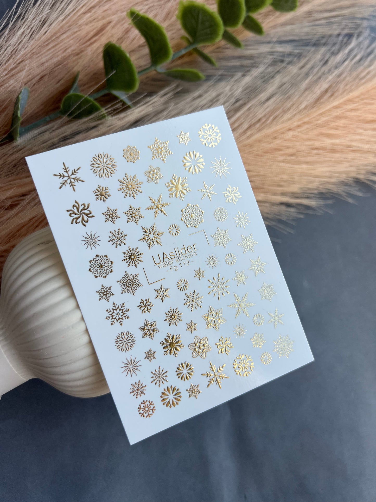 Nálepky na nehty Fg-119 | Vodní nálepky na nehty se zlatými sněhovými vločkami | Zimní kouzlo